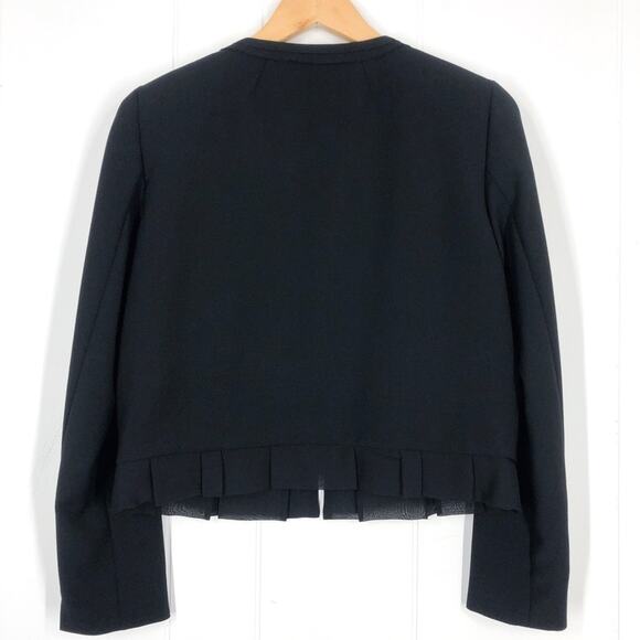 Brooks Brothers Cropped Blazer Jacket Ruffle Hem Wool Blend Career Size 4 Black - Picture 6 of 16